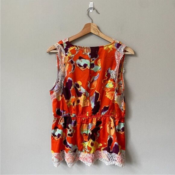 NWOT Rebecca Minkoff Women's Sleeveless Floral Lace Trim Tank Top Orange small - Picture 9 of 16